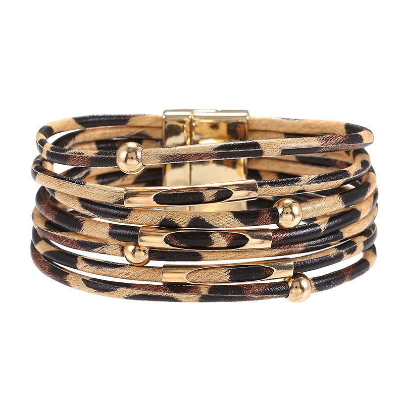 Simple Style Leopard Pu Leather Sequins Plating Gold Plated Women's Bracelets