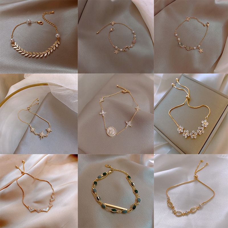 Sweet Heart Shape Alloy Pearl Inlay Rhinestones Women's Bracelets 1 Piece