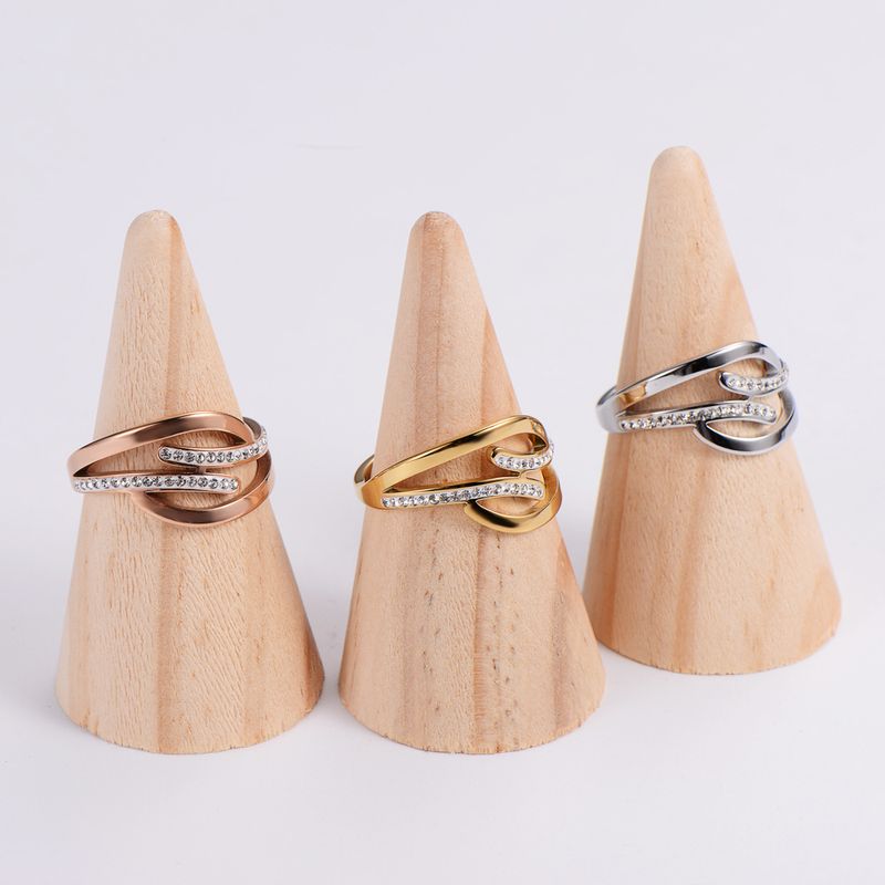 Fashion Solid Color Stainless Steel Plating Inlay Zircon Rings 1 Piece