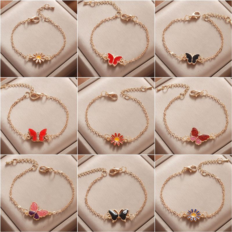 Sweet Butterfly Daisy Alloy Enamel Inlay Rhinestones Women's Bracelets 1 Piece