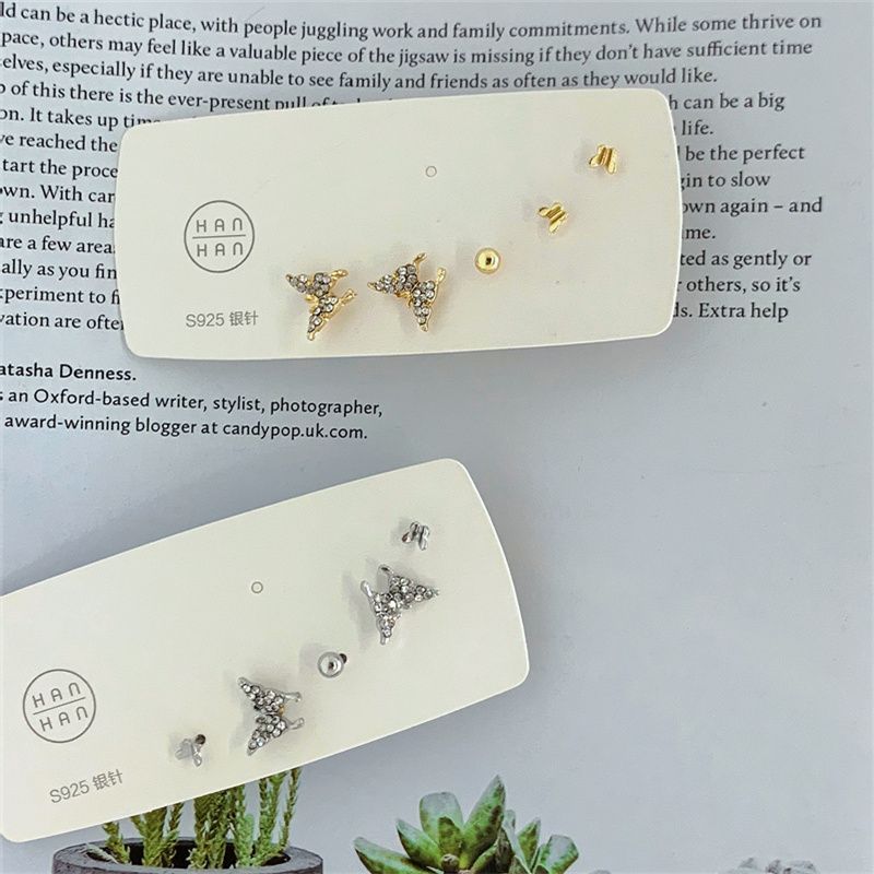 Fashion Butterfly Alloy Inlay Artificial Diamond Women's Ear Studs 5 Pieces