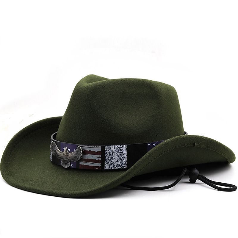 Unisex Cowboy Style Solid Color Wide Eaves Fedora Hat