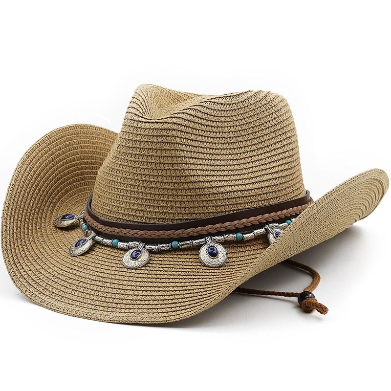 Unisex Cowboy Style Solid Color Wide Eaves Straw Hat