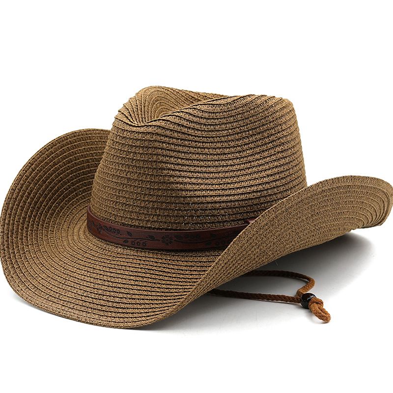 Unisex Cowboy Style Solid Color Wide Eaves Straw Hat