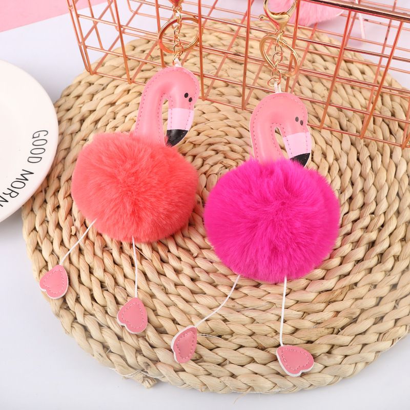 Cartoon Style Flamingo Pu Leather Alloy Plush Plating Bag Pendant Keychain