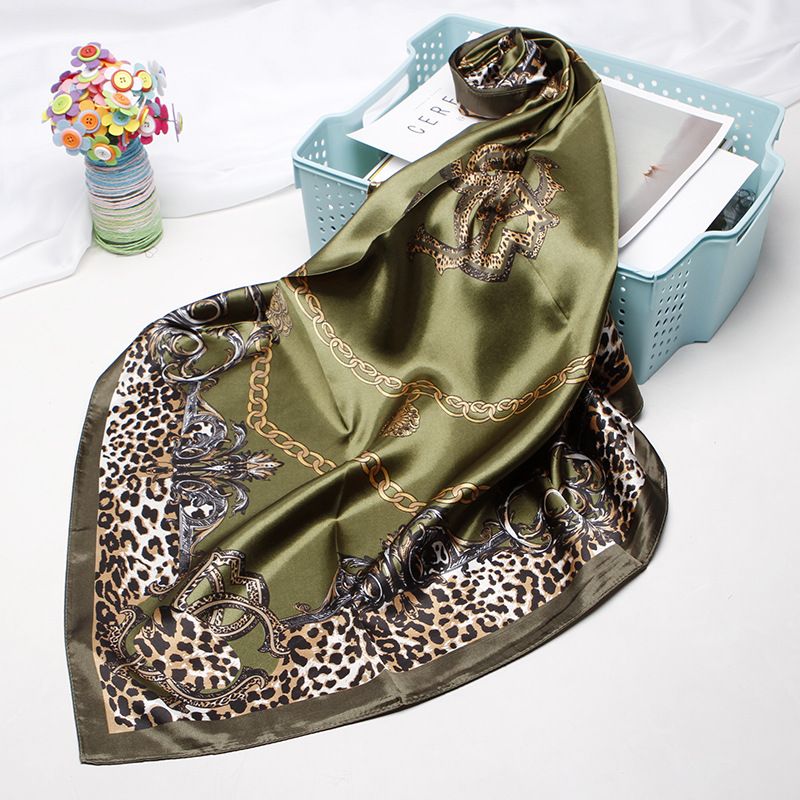 Women's Elegant Leopard Satin Printing Silk Scarves