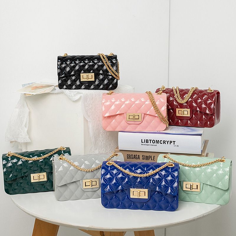 Women's Medium Pvc Solid Color Fashion Square Lock Clasp Jelly Bag