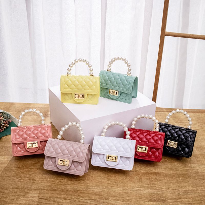 Women's Small Pvc Solid Color Fashion Square Lock Clasp Jelly Bag