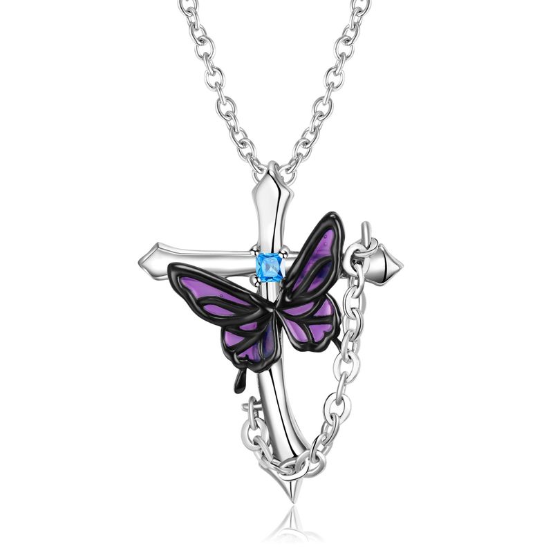 Fashion Cross Butterfly Silver Plating Necklace