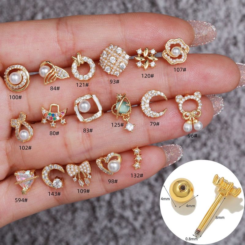 Mode Forme De Cœur Le Cuivre Placage Incruster Perles Artificielles Zircon Boucles D'oreilles 1 Pièce