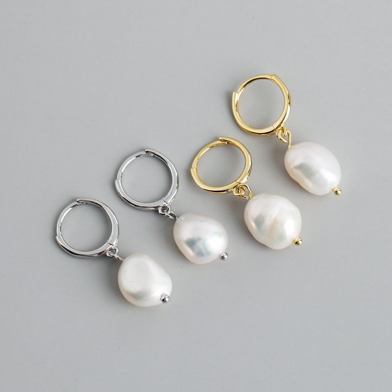 Fashion Irregular Silver Pearl Drop Earrings 1 Pair