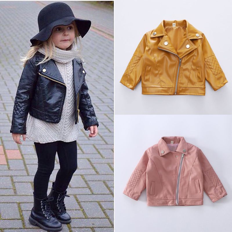 Fashion Solid Color Pu Girls Outerwear