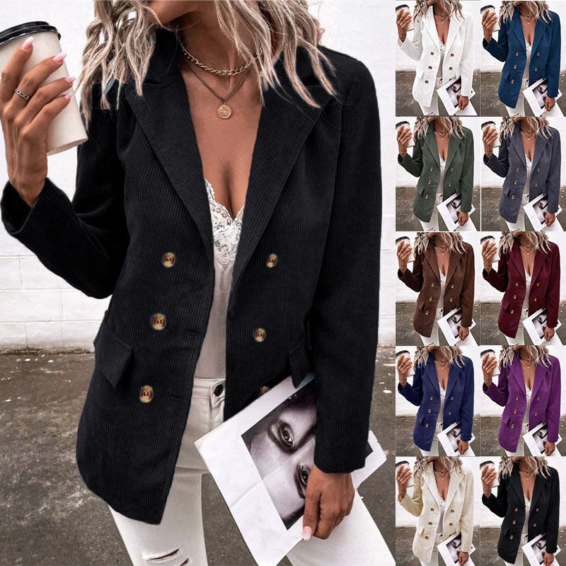 Women's Fashion Solid Color Patchwork Double Breasted Coat Blazer