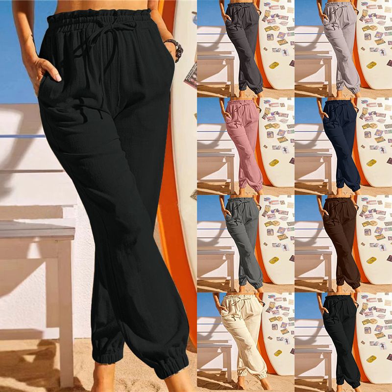 Pantalones De Jogger Largos De Color Liso Informales Para Mujer