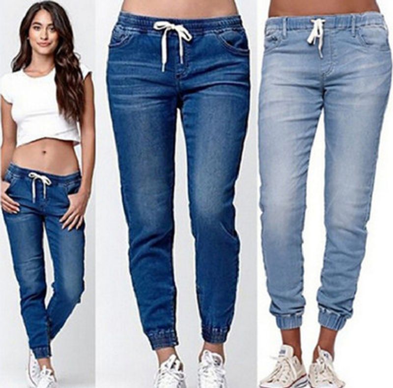 Fashion Solid Color Cotton Blend Full Length Washed Jeans