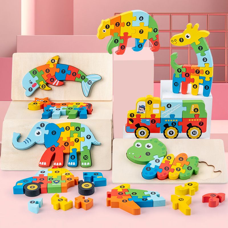 Wooden Animal Traffic Shape Matching 3d Puzzle Children's Educational Toys Wholesale