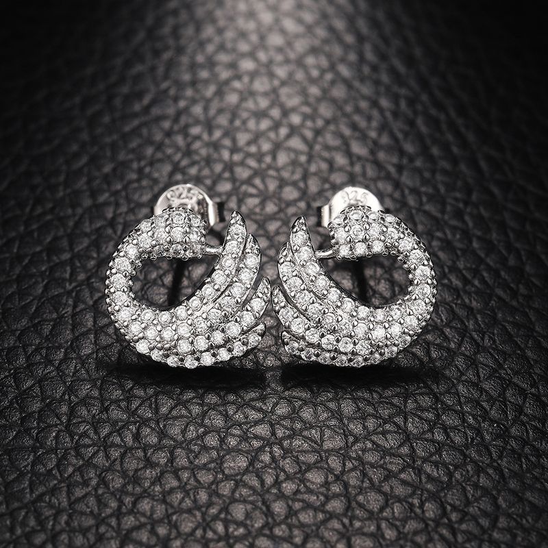 Fashion Swan Copper Plating Zircon Ear Studs 1 Pair