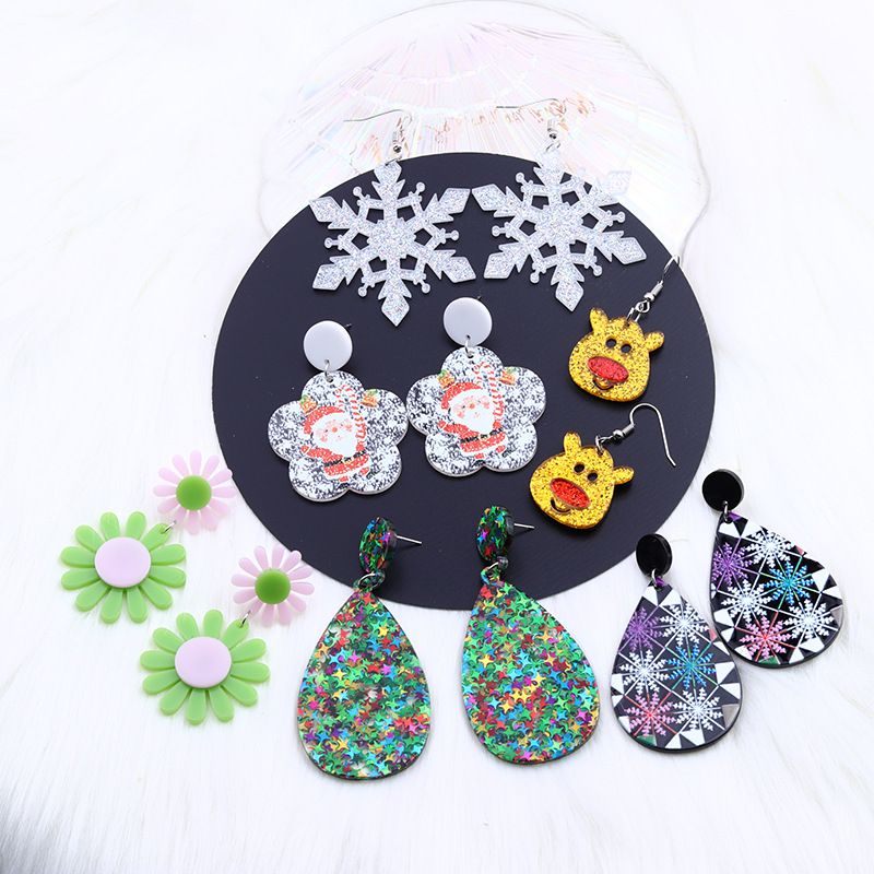Cute Water Droplets Arylic Printing Women's Drop Earrings 1 Pair