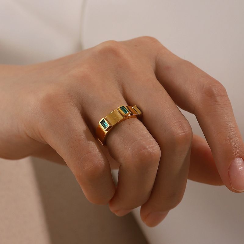 Fashion Square Stainless Steel Gold Plated Zircon Rings