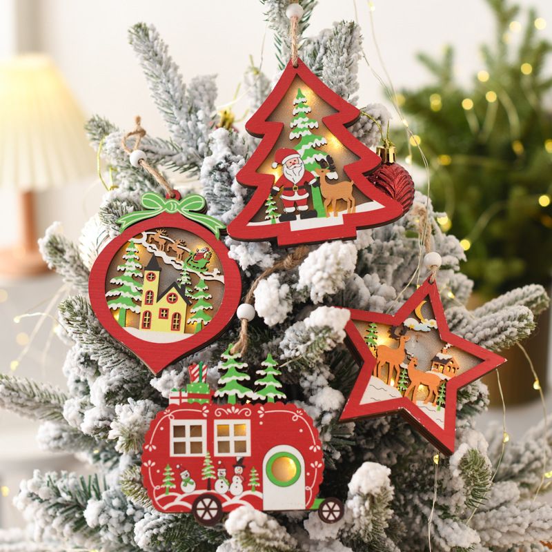 Weihnachten Süß Karikatur Holz Gruppe Hängende Ornamente