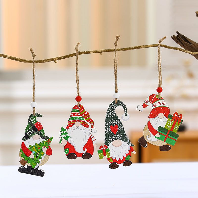 Christmas Cute Santa Claus Wood Party Hanging Ornaments 12 Pieces