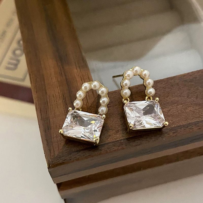 Fashion Geometric Bag Alloy Artificial Rhinestones Artificial Pearls Women's Drop Earrings 1 Pair