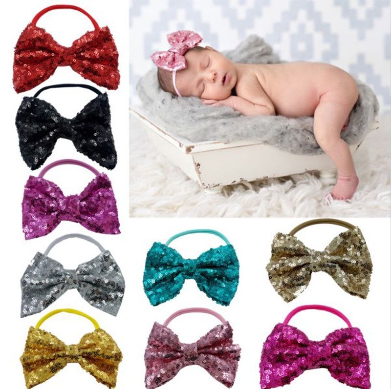 Cute Solid Color Bow Knot Cloth Sequins Hair Band 1 Piece
