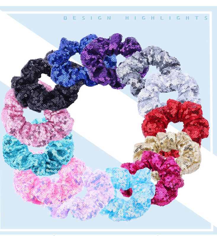 Fashion Solid Color Cloth Sequins Hair Tie 1 Piece