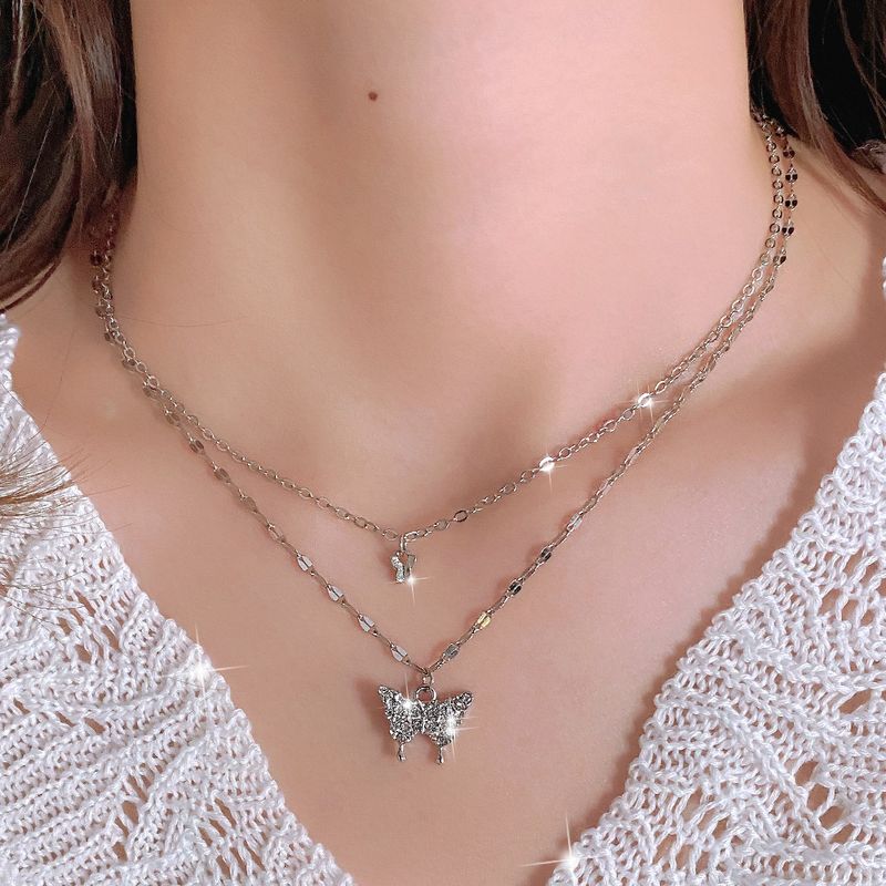 Sweet Butterfly Alloy Rhinestone Women's Layered Necklaces