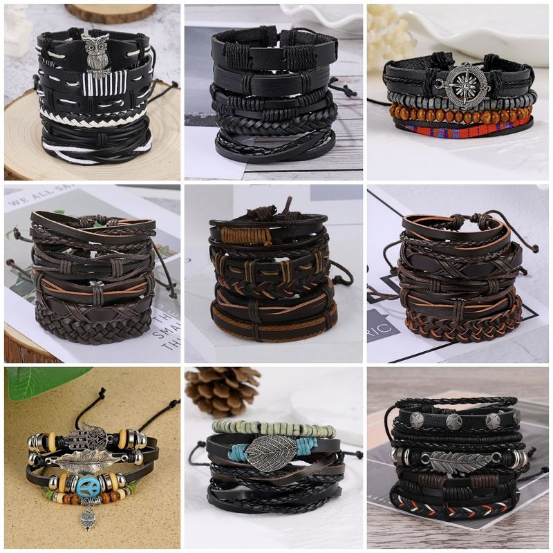Ethnic Style Solid Color Pu Leather Layered Unisex Bracelets