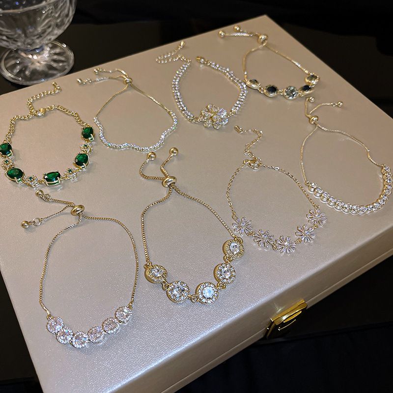 Simple Style Geometric Alloy Plating Artificial Gemstones Women's Bracelets