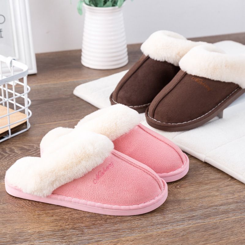 Unisex Fashion Solid Color Round Toe Plush Slippers