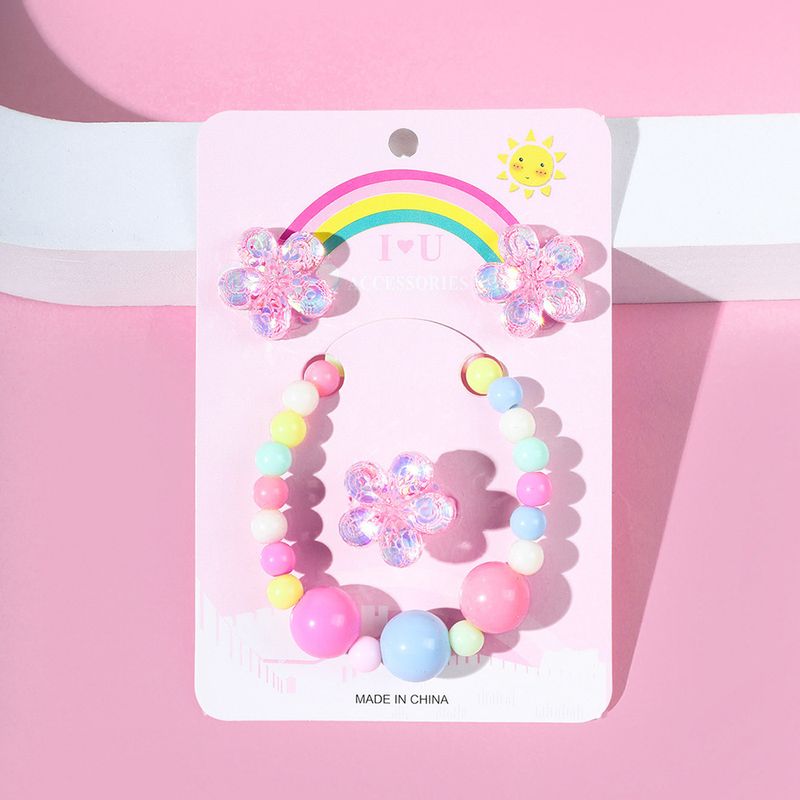 Mode Fleur Plastique Perlé Filles Anneaux Bracelets Des Boucles D'oreilles 1 Jeu