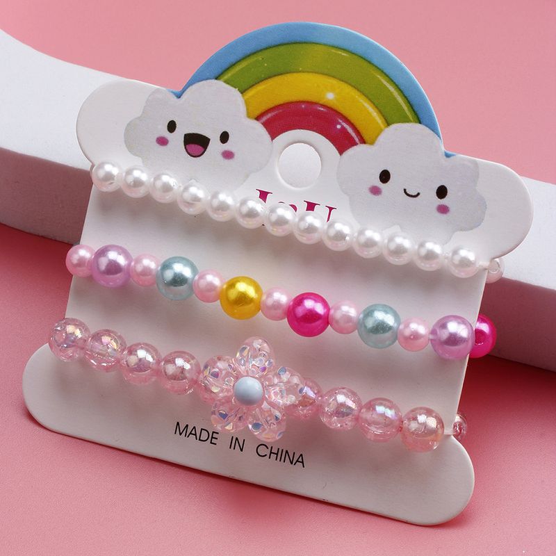 Mignon Fleur Plastique Perlé Filles Bracelets 3 Pièces