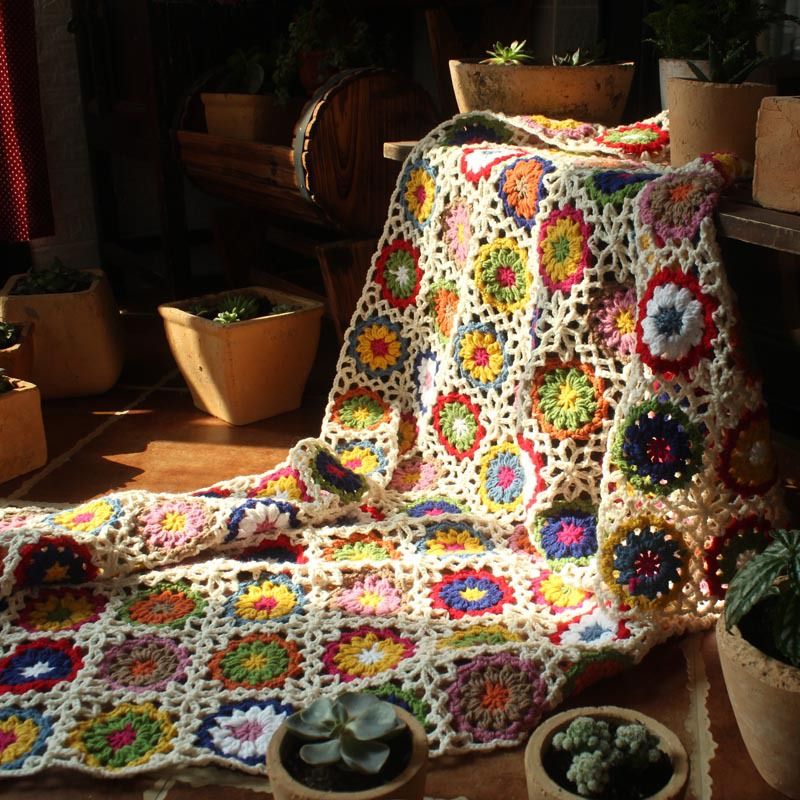 Pastoral Colorful Flower Yarn Blanket