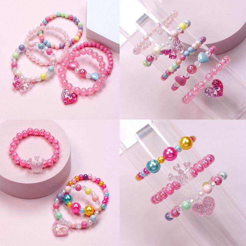 Süß Herzform Schmetterling Kunststoff Perlen Mädchen Armbänder