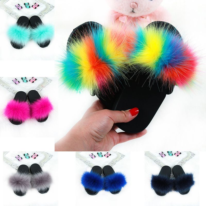 Enfants Mode Couleur Unie Bout Rond Pantoufles En Peluche