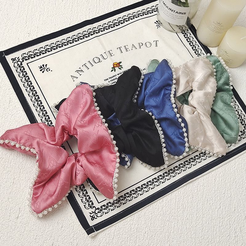 Sweet Solid Color Cloth Pearl Hair Tie