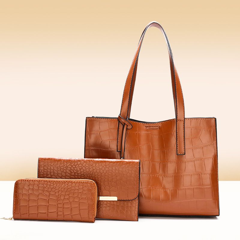 Women's Medium All Seasons Pu Leather Solid Color Fashion Square Zipper Bag Sets