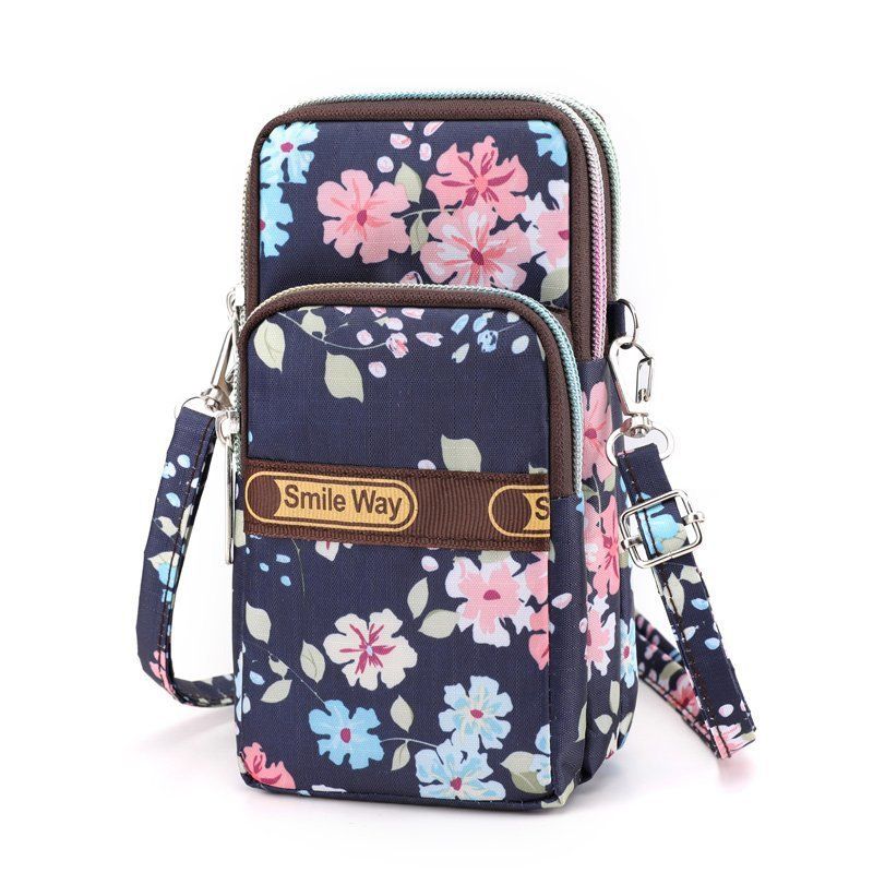 Women's Small Nylon Flower Fashion Square Zipper Crossbody Bag