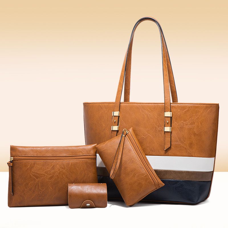 Women's Medium All Seasons Pu Leather Color Block Fashion Square Zipper Bag Sets