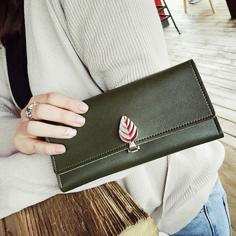 Women's Solid Color Pu Leather Magnetic Buckle Wallets