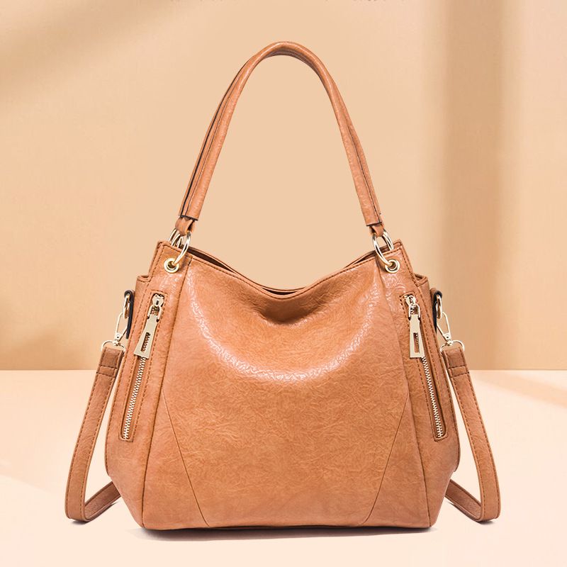 Women's Medium All Seasons Pu Leather Solid Color Fashion Square Zipper Tote Bag