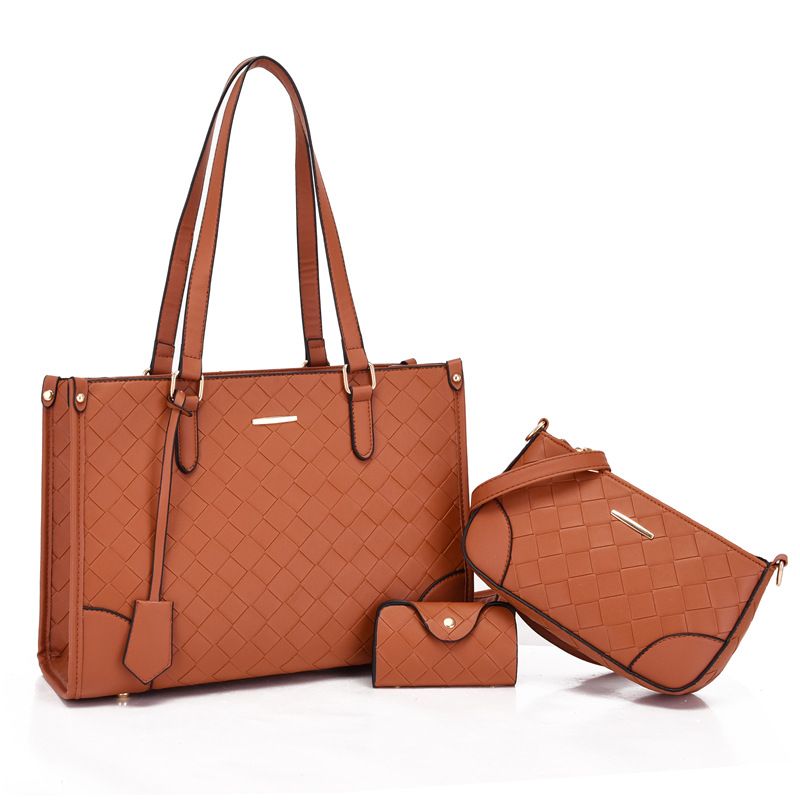 Women's Medium Autumn Pu Leather Solid Color Basic Ribbon Square Zipper Bag Sets