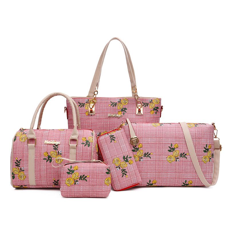Women's Large All Seasons Pu Leather Flower Fashion Square Zipper Bag Sets