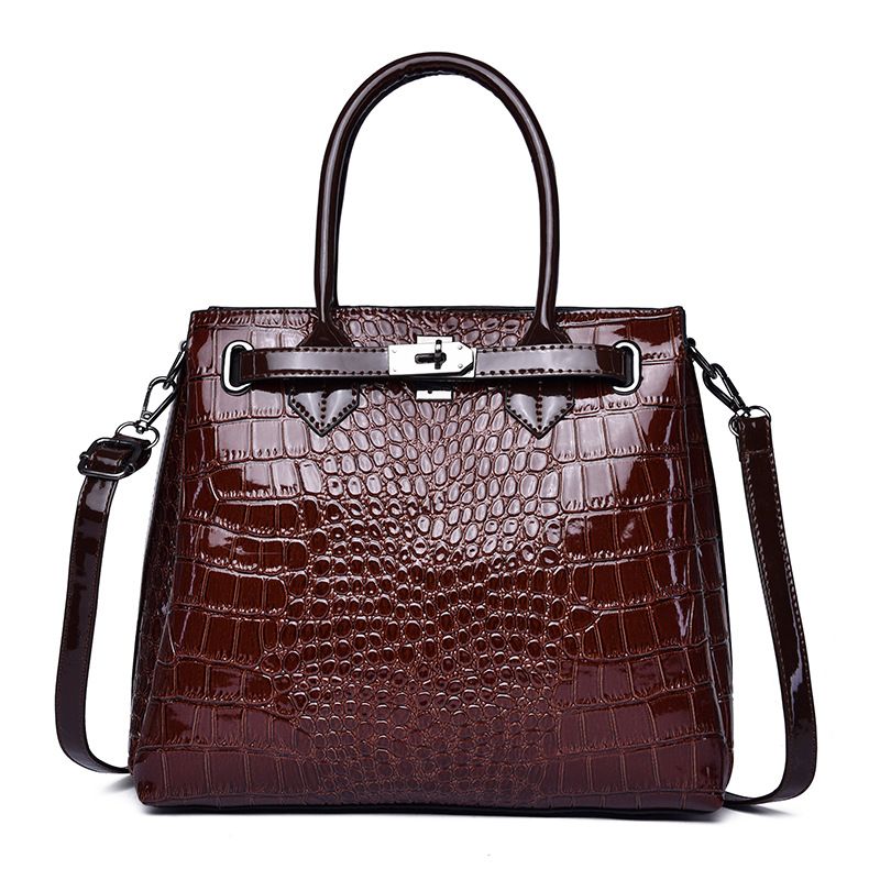 Women's Medium Autumn Pu Leather Solid Color Vintage Style Square Lock Clasp Tote Bag