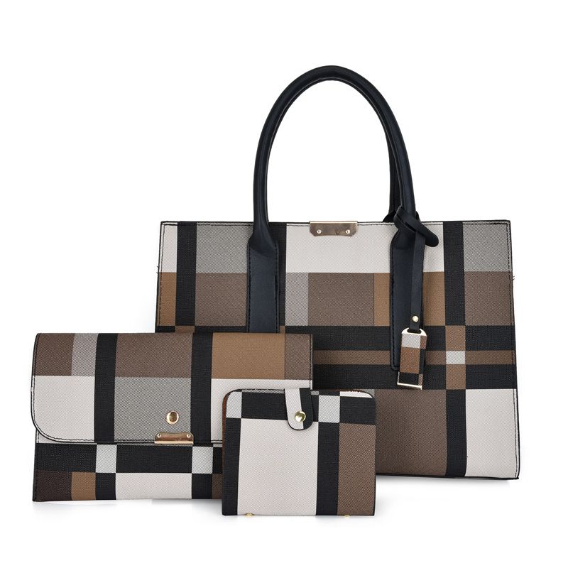 Women's Large All Seasons Pu Leather Plaid Fashion Ornament Square Zipper Bag Sets