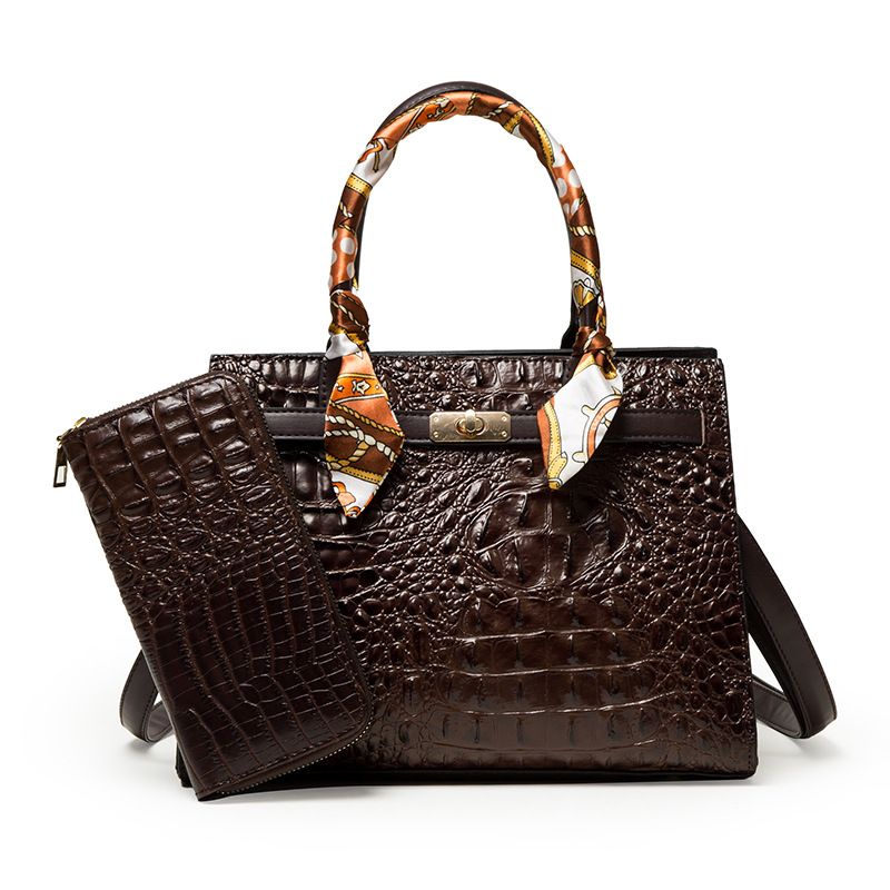 Women's Medium All Seasons Pu Leather Crocodile Fashion Square Zipper Handbag