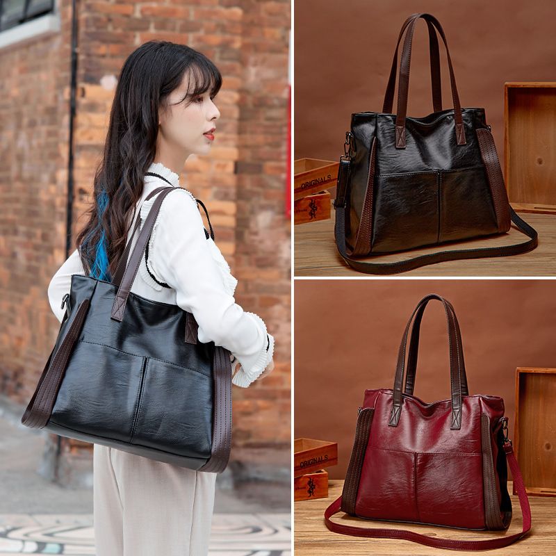 Women's Small All Seasons Pu Leather Solid Color Vintage Style Square Zipper Tote Bag