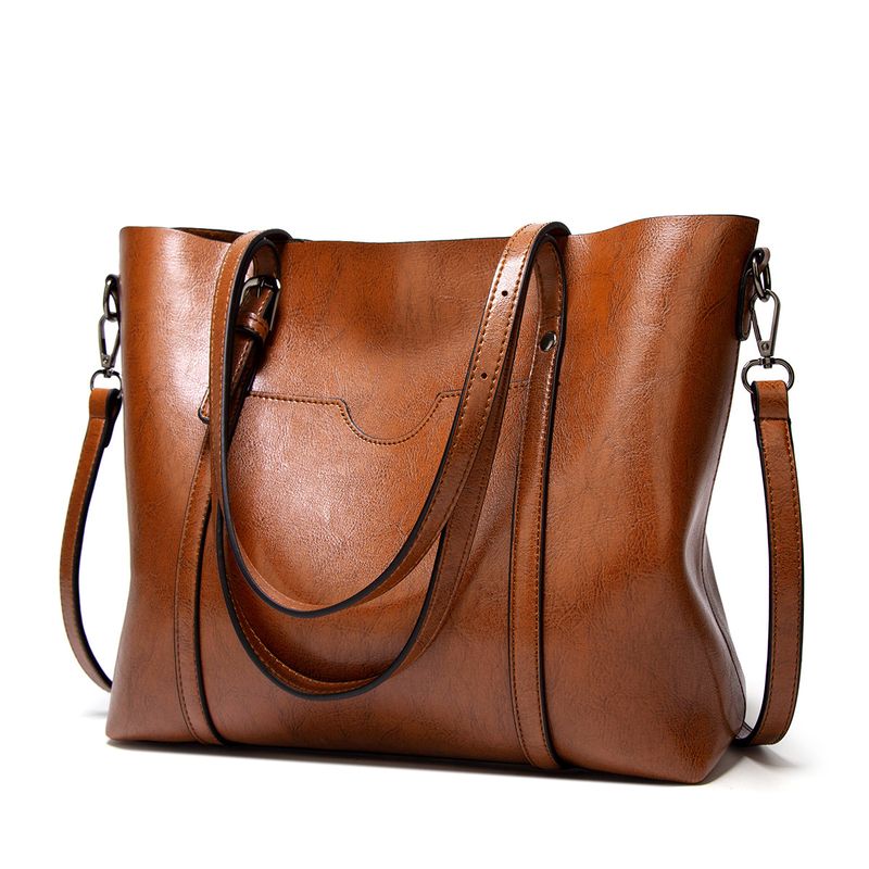 Women's Large Pu Leather Polyester Solid Color Vintage Style Classic Style Bucket Zipper Shoulder Bag Tote Bag Crossbody Bag